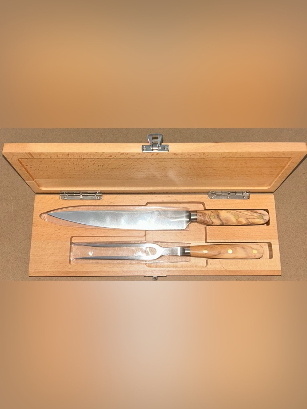 Williams Sonoma Carving Knife and Fork Set with Natural Wood Handles
